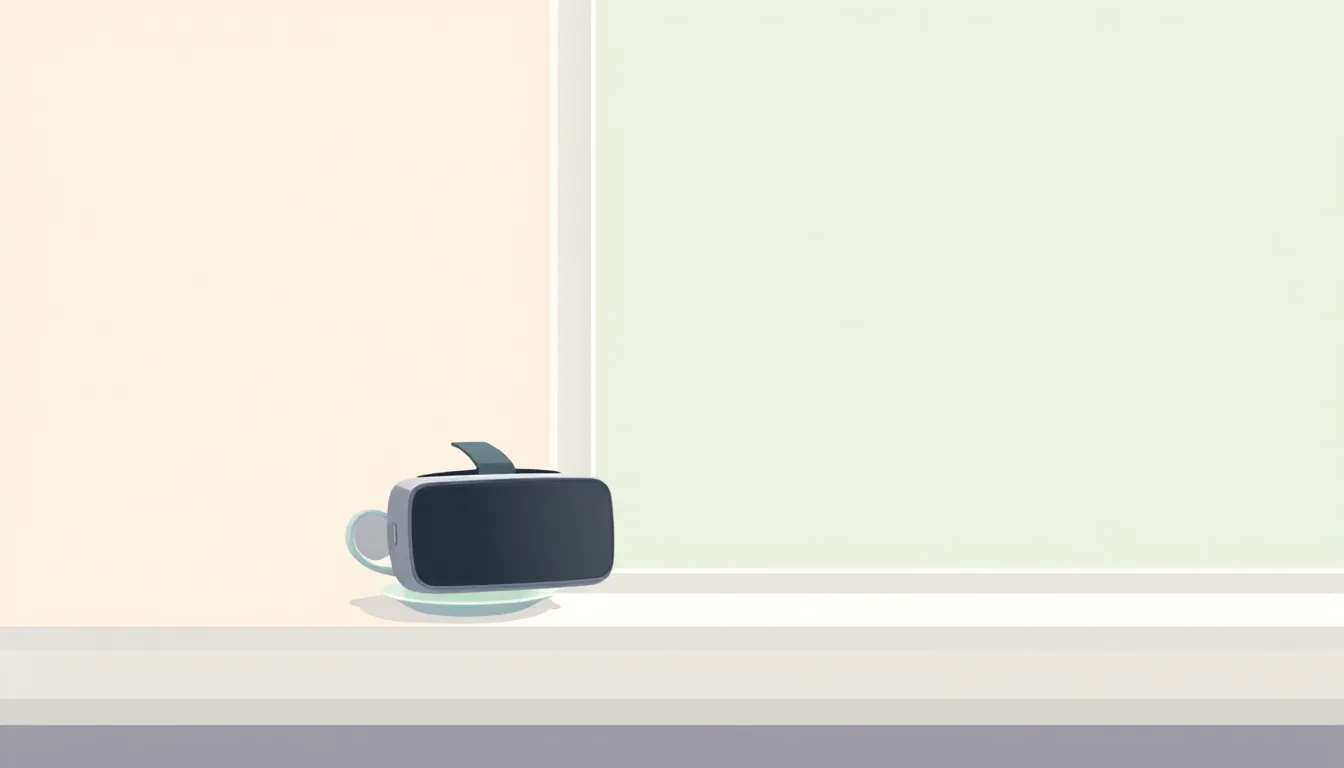 A cup of tea on a windowsill next to a VR headset that's been taken off