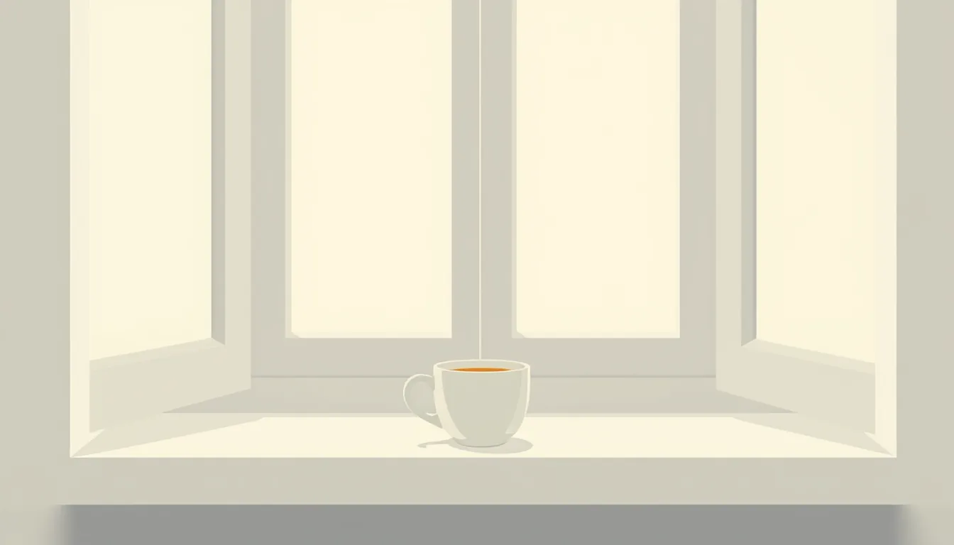A cup of tea on a windowsill in soft morning light