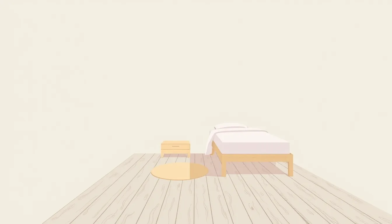 A narrow bed and a clear patch of wooden floor in a small room